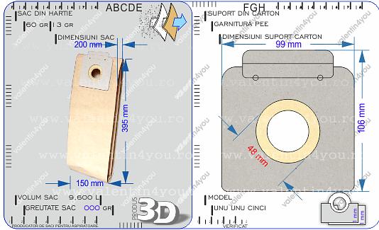 Detalii Sac pentru aspirator - Model 115